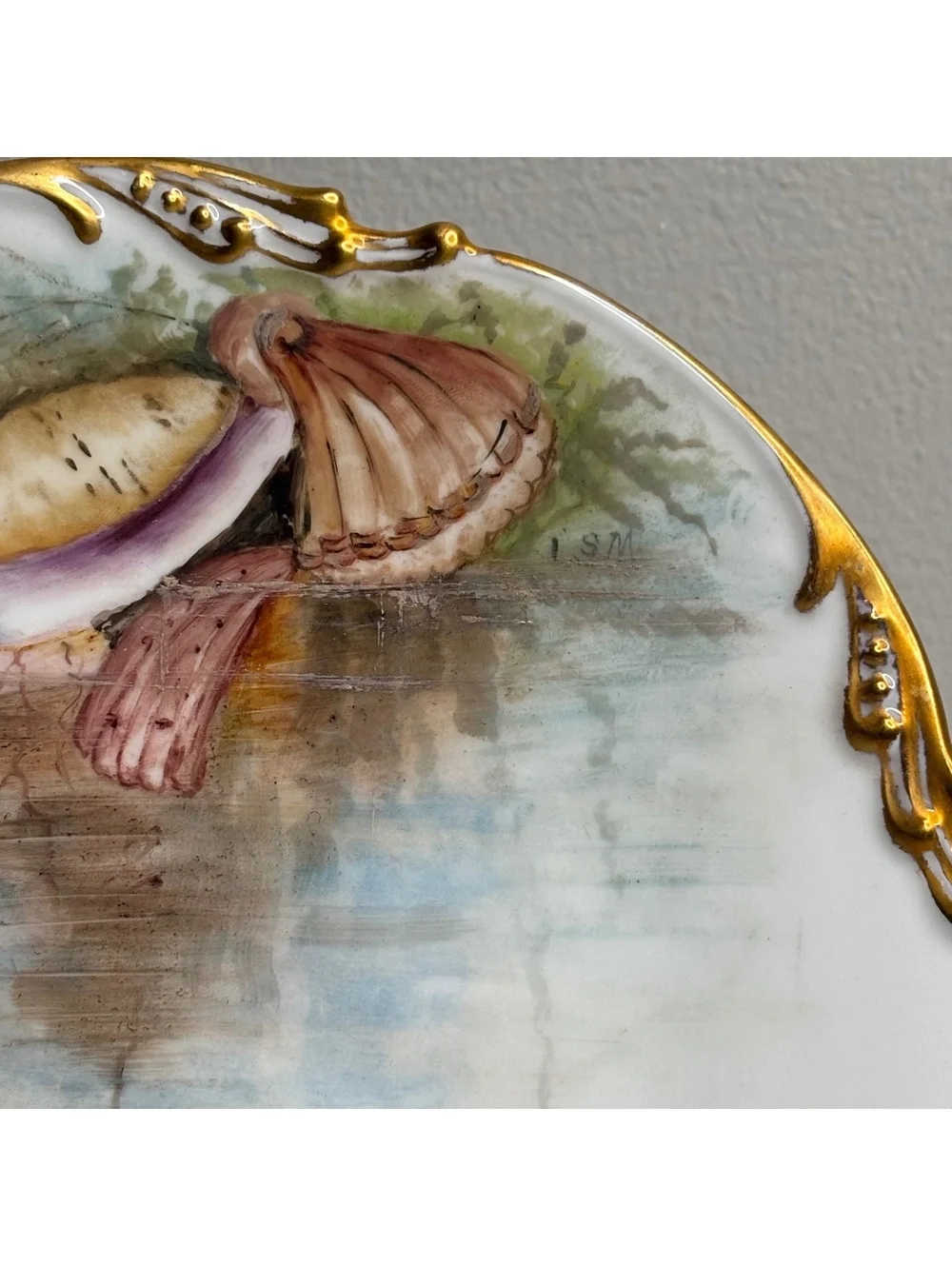Antique JPL Pouyat Limoges Hand Painted Oysters Plates Signed by Artist set of 2